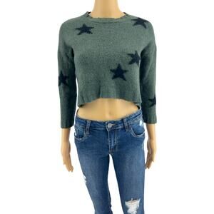 Rails SMALL Perci Olive Black Stars Sweater 100% Merino Wool Crop 3/4 Sleeve Top
